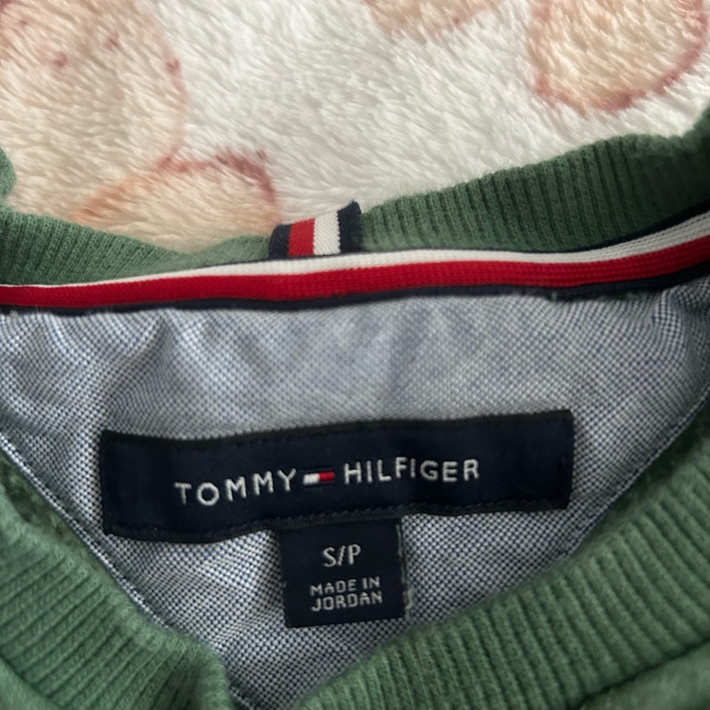 small green tommy hilfiger sweatshirt, used but like new